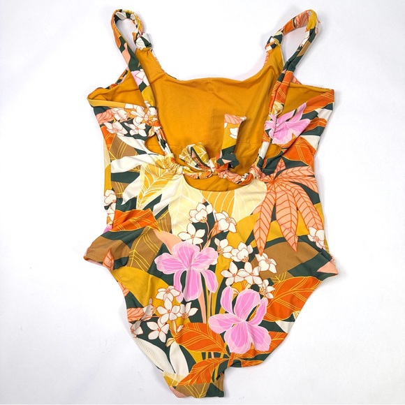 Aerie Womens Large Orange Tropical Floral Palm One Piece Full Coverage Swimsuit - Picture 4 of 7
